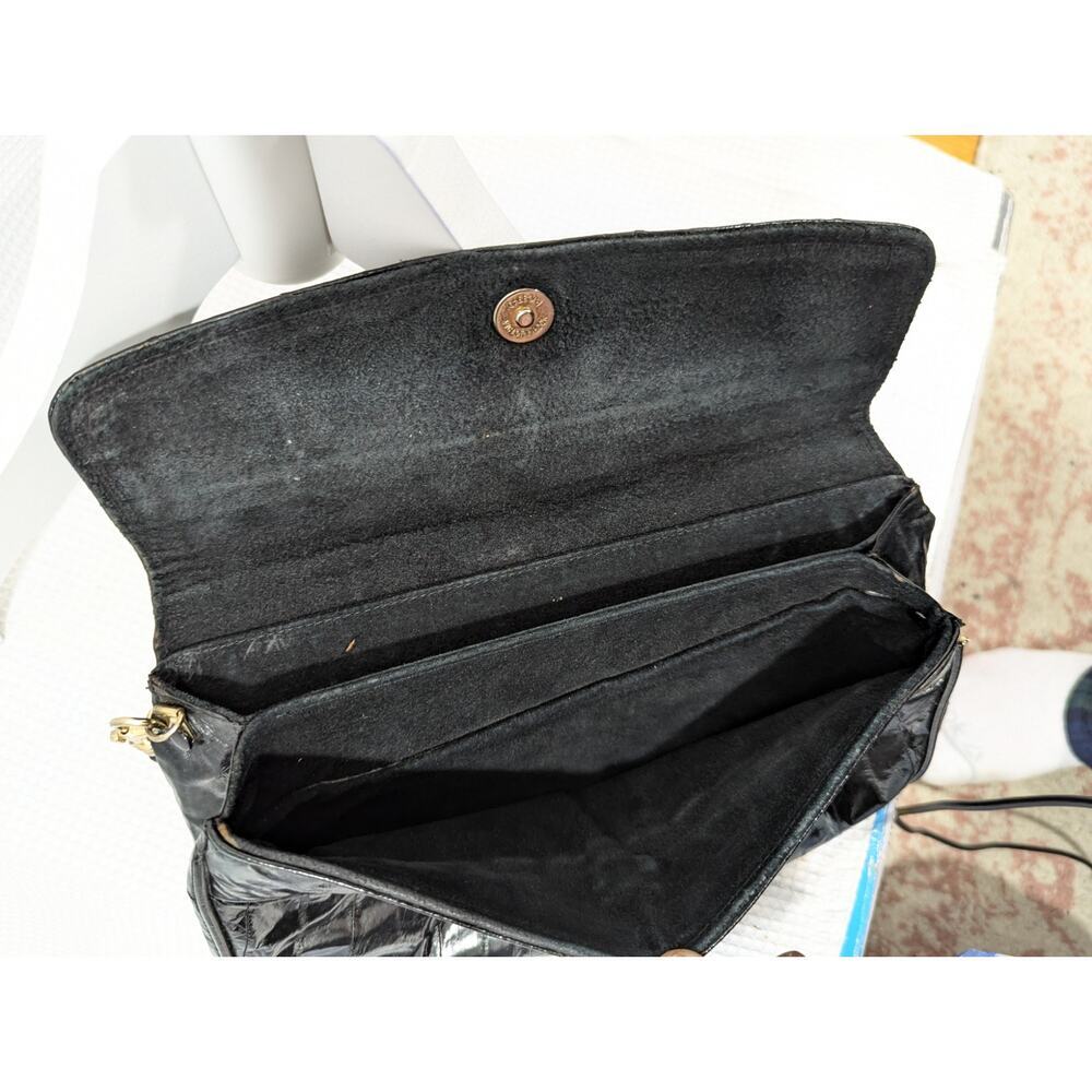 VINTAGE BLACK EEL! GORGEOUS SUEDE LEATHER LINED SHOULDER BAG, PURSE, LIKE NEW! - Picture 7 of 8